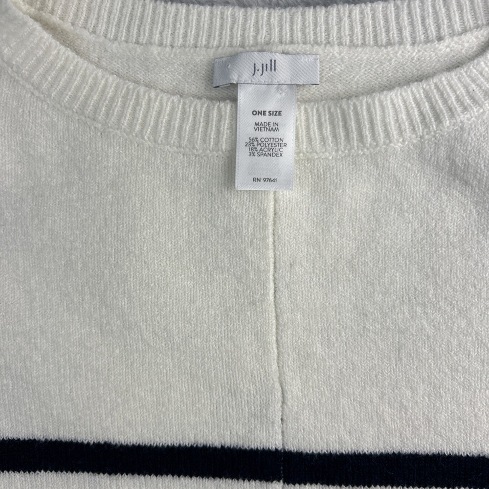 J Jill Knit Cape Sweater Poncho 1 Sz Ivory‎ Navy Stripe Soft Cozy Beachy Classic - Picture 2 of 8